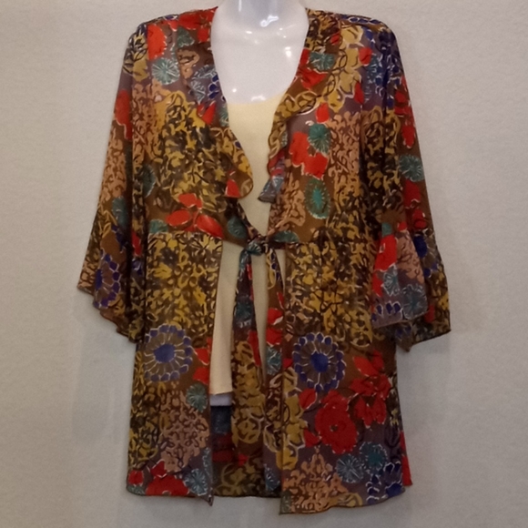 CAbi Tops - CAbi Floral Chiffon Cardigan Blouse